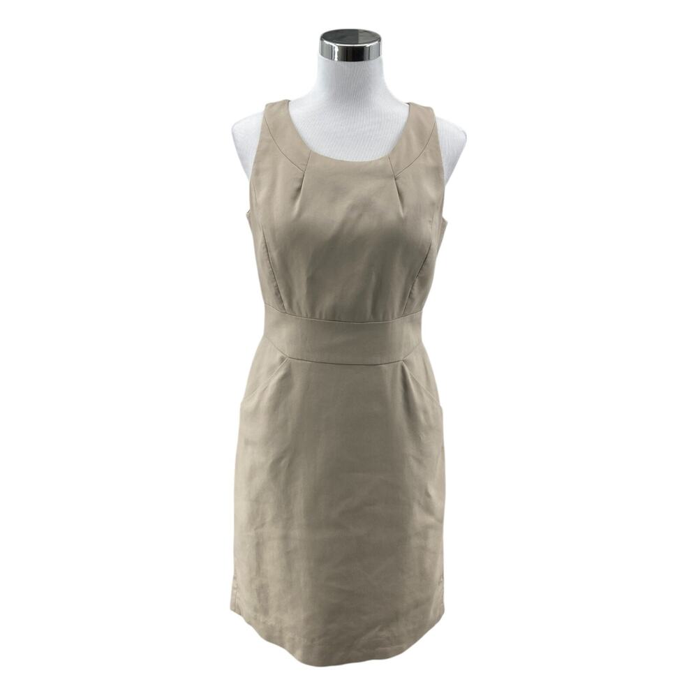 J.Crew Sheath Dress Size 4 Womens Beige Solid Sleeveless Lined Pockets Back Zip